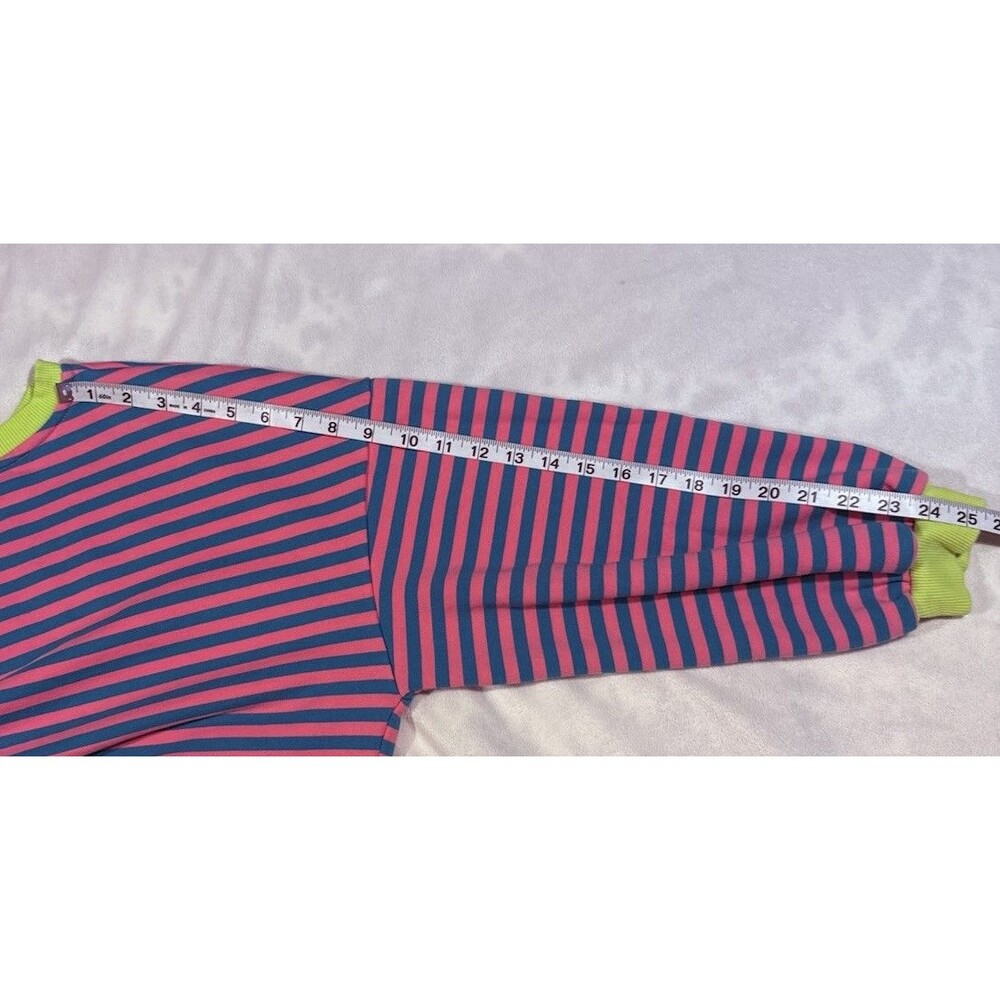 UEU Womans L Striped Crew Neck Long Sleeve Pullover Sweatshirt Pink Blue Neon - Picture 7 of 8
